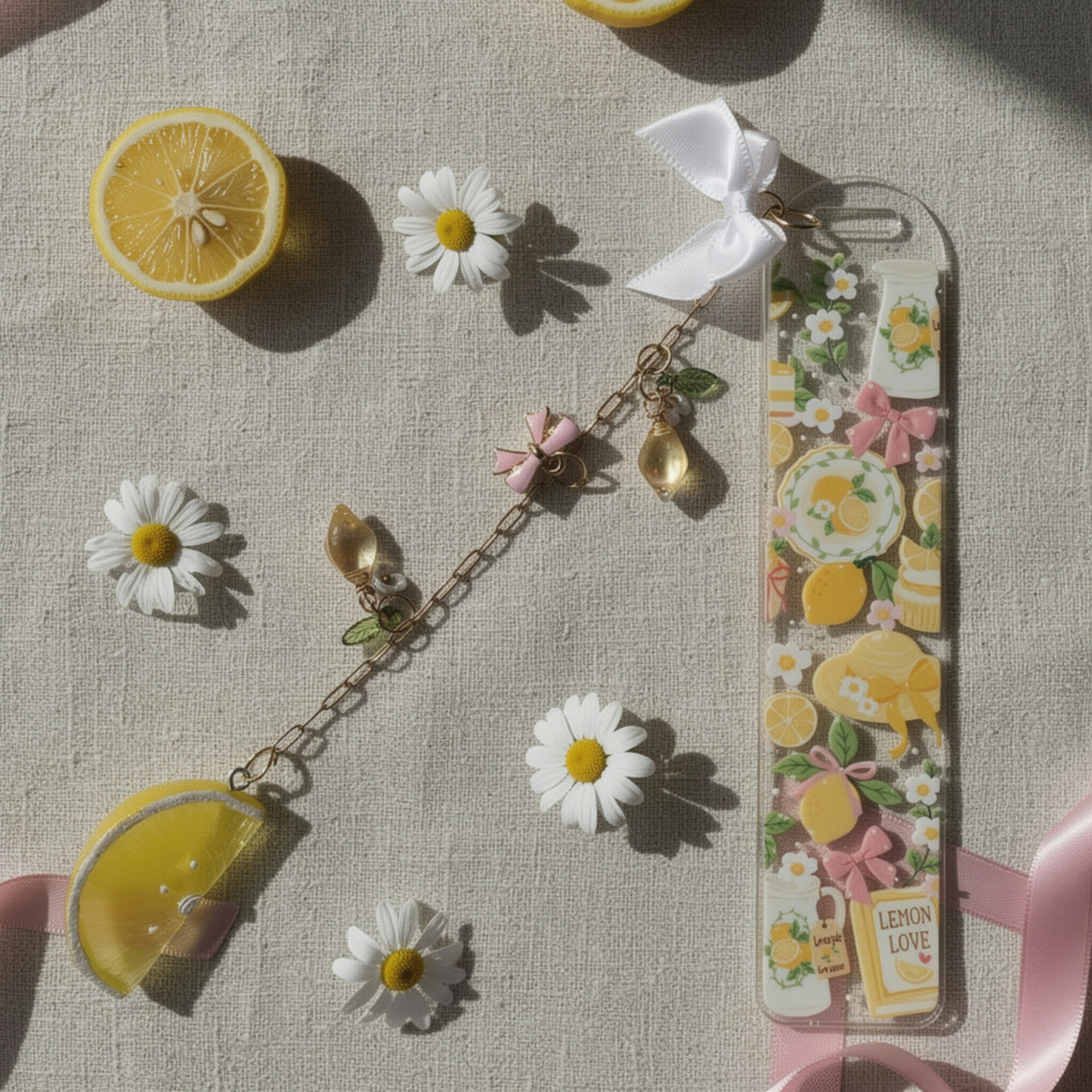 Lemon Bookmark with Charm. Lemon Lover Bookmark Gift. Lemon Tea Acrylic Bookmark with Charm. Lemon Acrylic Bookmark with Charms
