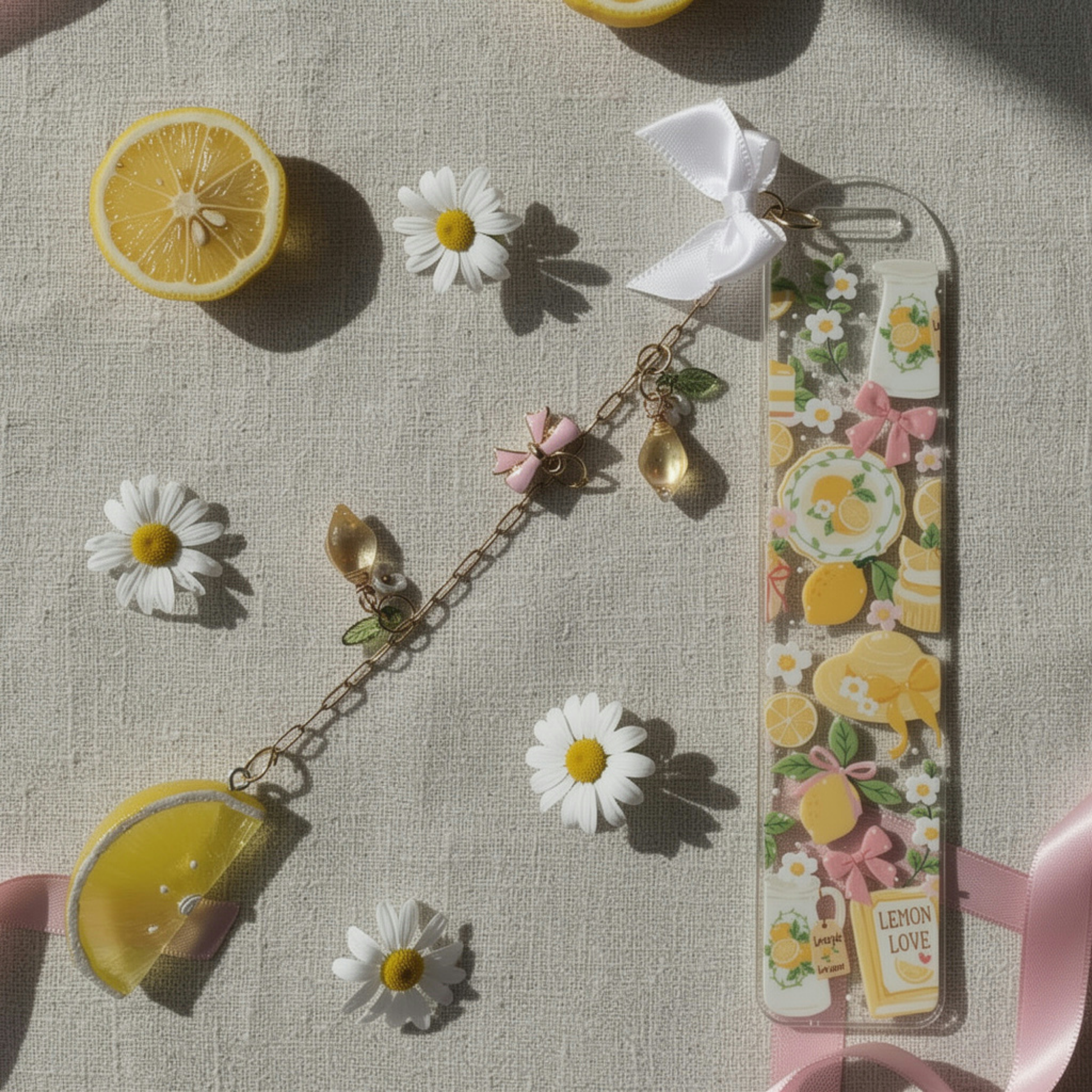 Lemon Bookmark with Charm. Lemon Lover Bookmark Gift. Lemon Tea Acrylic Bookmark with Charm. Lemon Acrylic Bookmark with Charms
