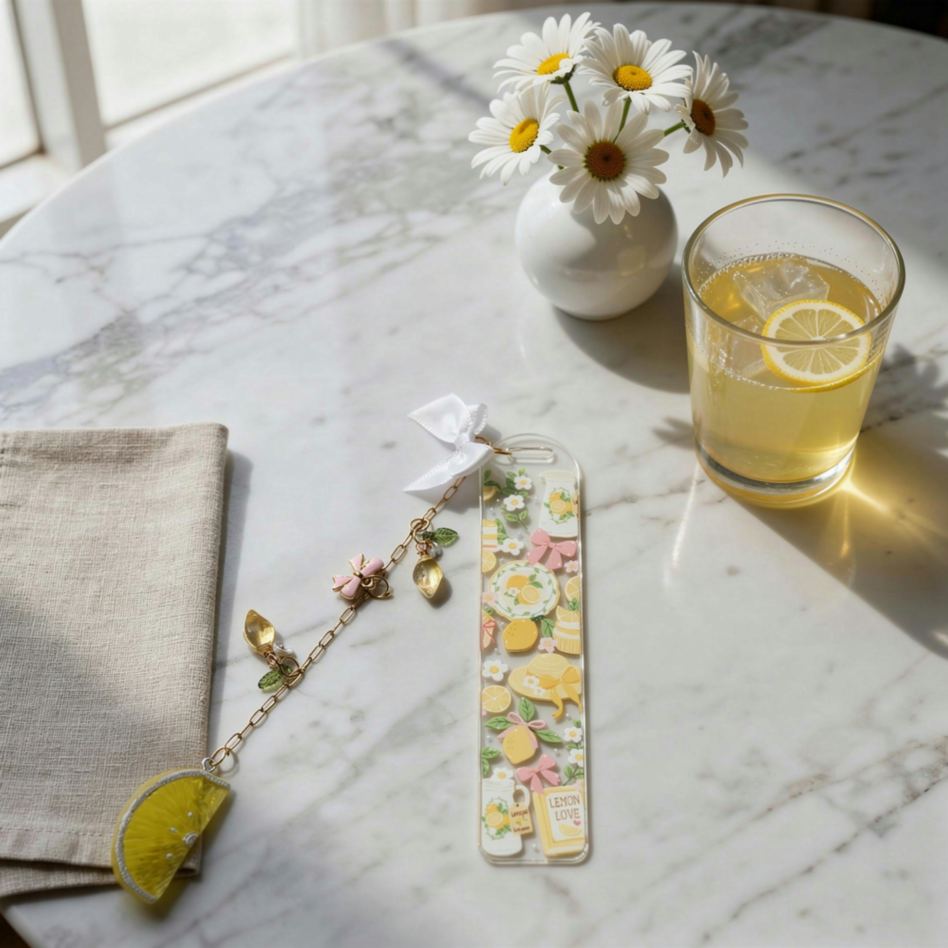 Lemon Bookmark with Charm. Lemon Lover Bookmark Gift. Lemon Tea Acrylic Bookmark with Charm. Lemon Acrylic Bookmark with Charms