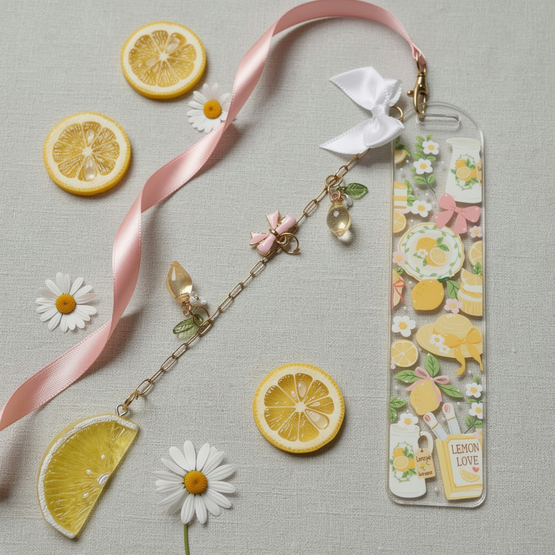 Lemon Bookmark with Charm. Lemon Lover Bookmark Gift. Lemon Tea Acrylic Bookmark with Charm. Lemon Acrylic Bookmark with Charms