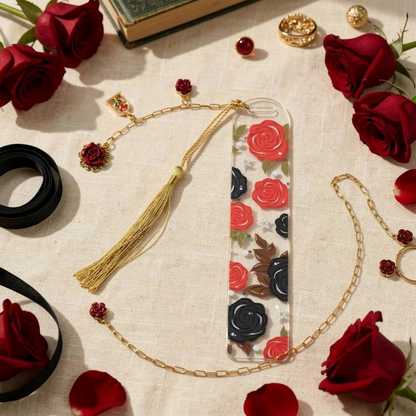 Dark Romance Bookmark. Gothic Rose Bookmark. Black & Red Rose Bookmark. Dark Romance Reader Bookmark. Gothic Romance Bookmark Dark Floral
