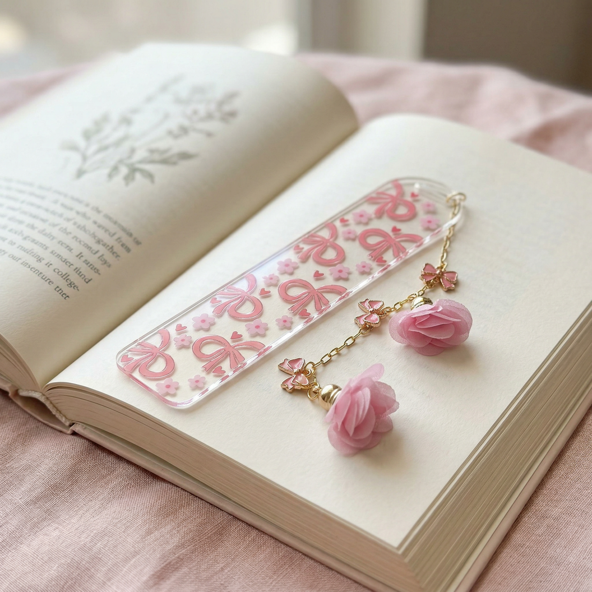 pink bow floral bookmark for book lovers