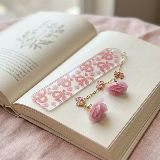 pink bow floral bookmark for book lovers