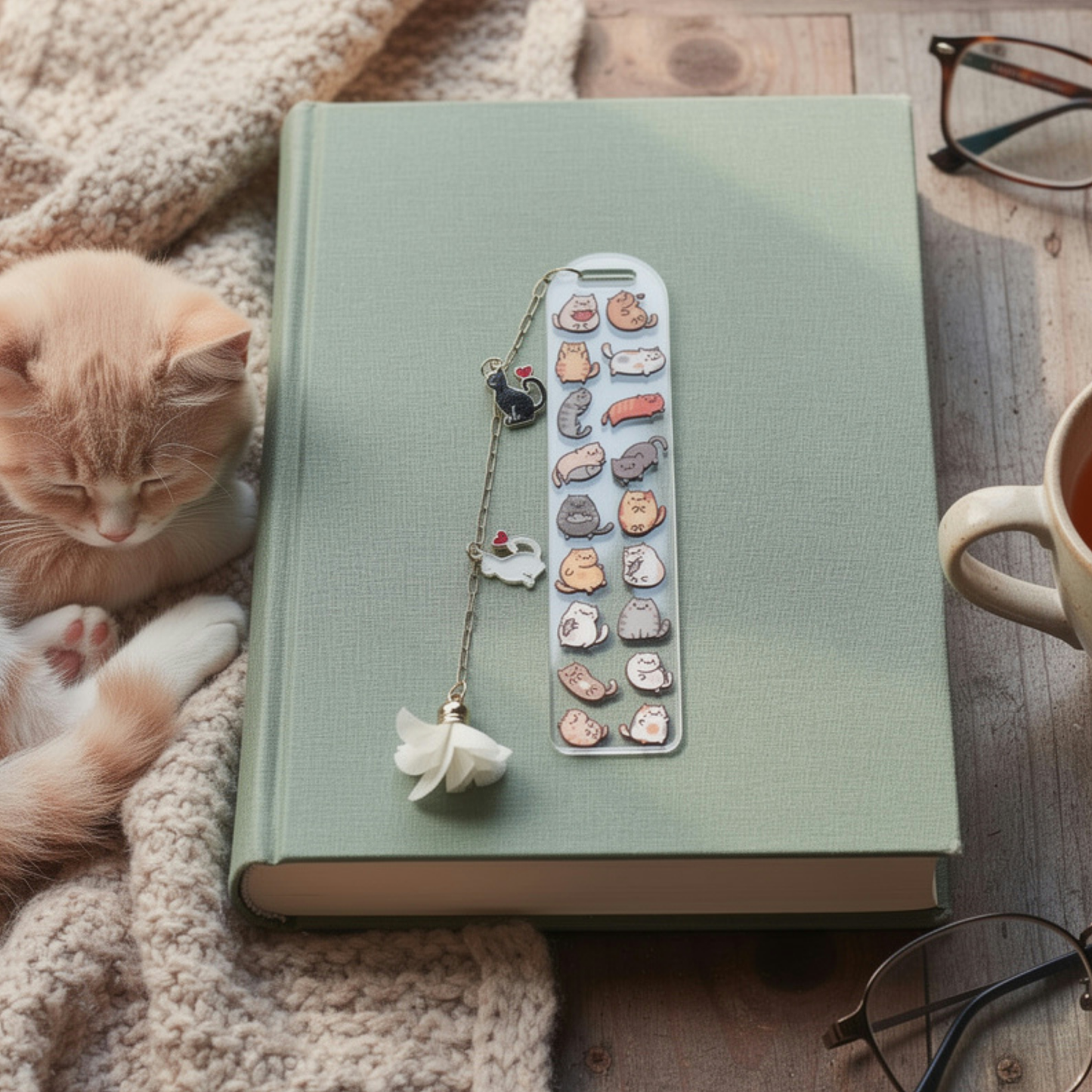 Cat Bookmark with Charm. Cat Bookmark for Book Lovers. Cat Lover Bookmark Gift. Cats Bookmark. Cats Lover Gift Bookmark. Kittens Bookmark