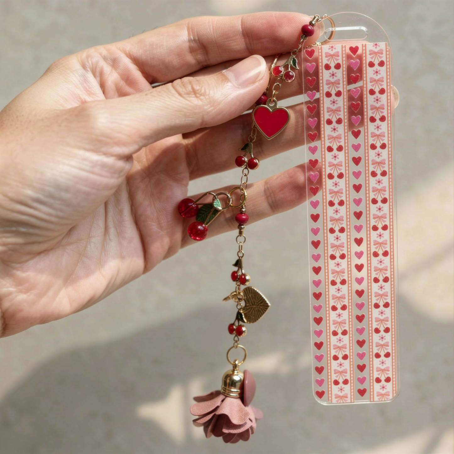 Cherries and Hearts Bookmark. Cherry Bookmark. Hearts Bookmark. Cherry Hearts Bookmark. Red Cherries Bookmarks. Red Cherry Bookmark