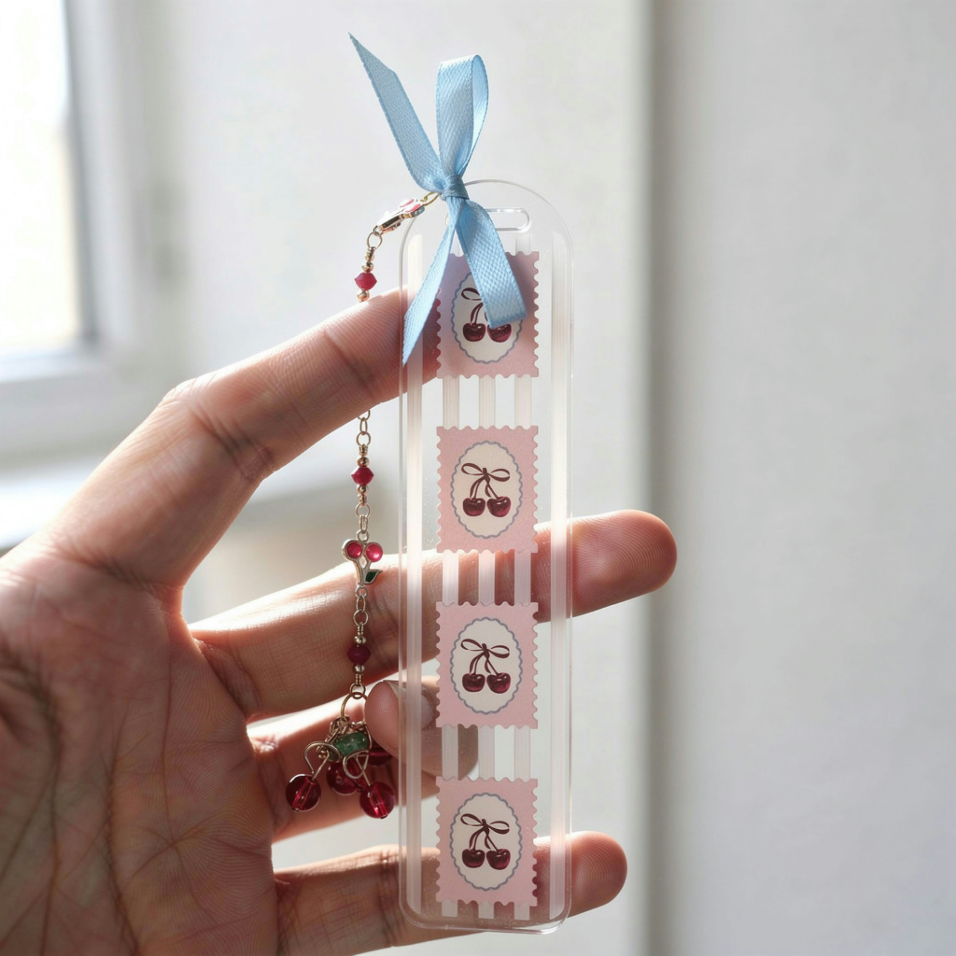 Cherries Bookmark. Cherry Bookmark. Cherry Lover Bookmark Gift. Cherry Lover Gift. Bookmark with Cherries and Charms