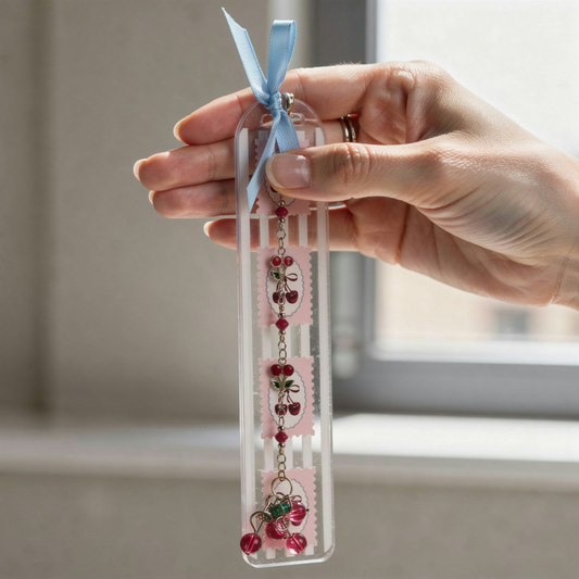 Cherries Bookmark. Cherry Bookmark. Cherry Lover Bookmark Gift. Cherry Lover Gift. Bookmark with Cherries and Charms