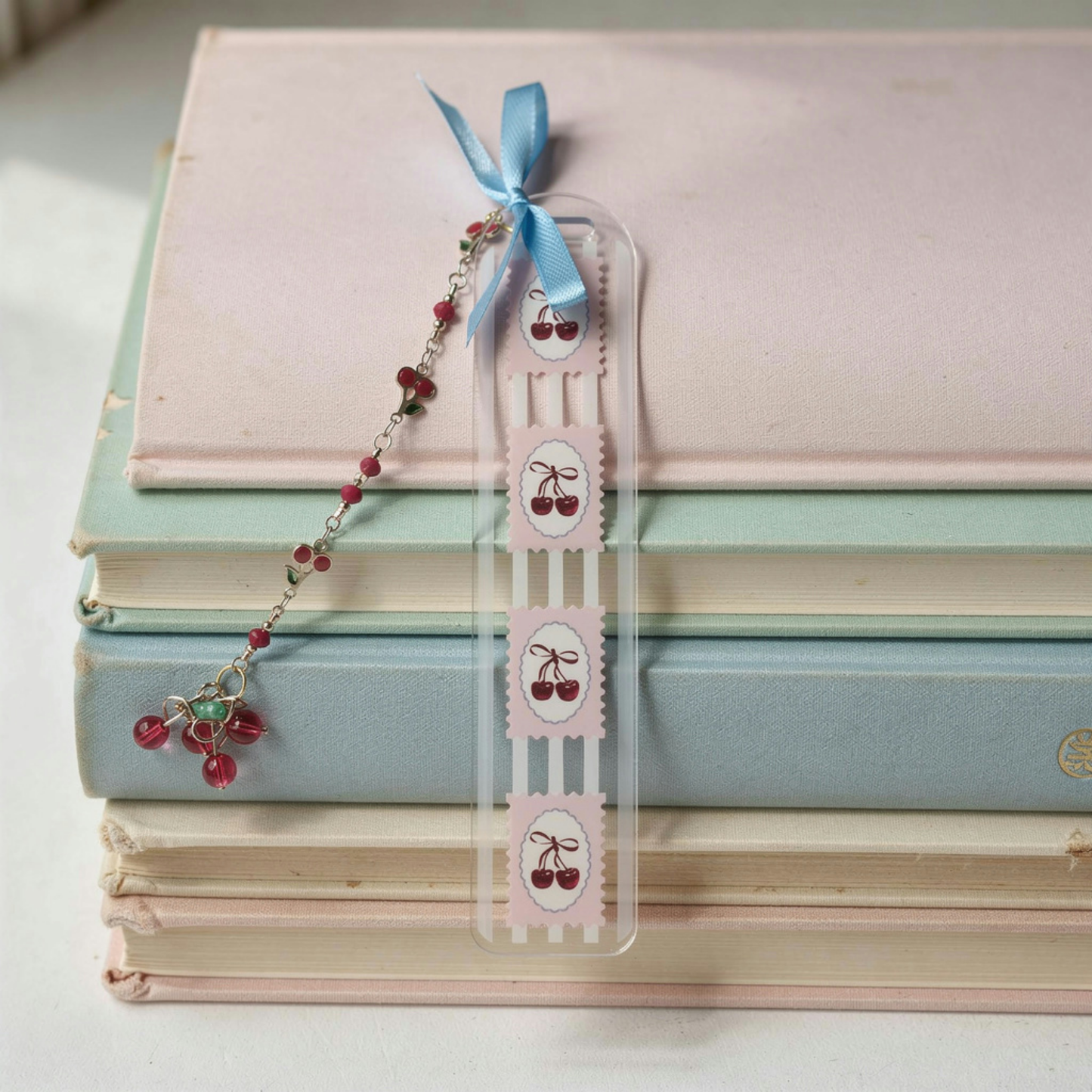 Cherries Bookmark. Cherry Bookmark. Cherry Lover Bookmark Gift. Cherry Lover Gift. Bookmark with Cherries and Charms