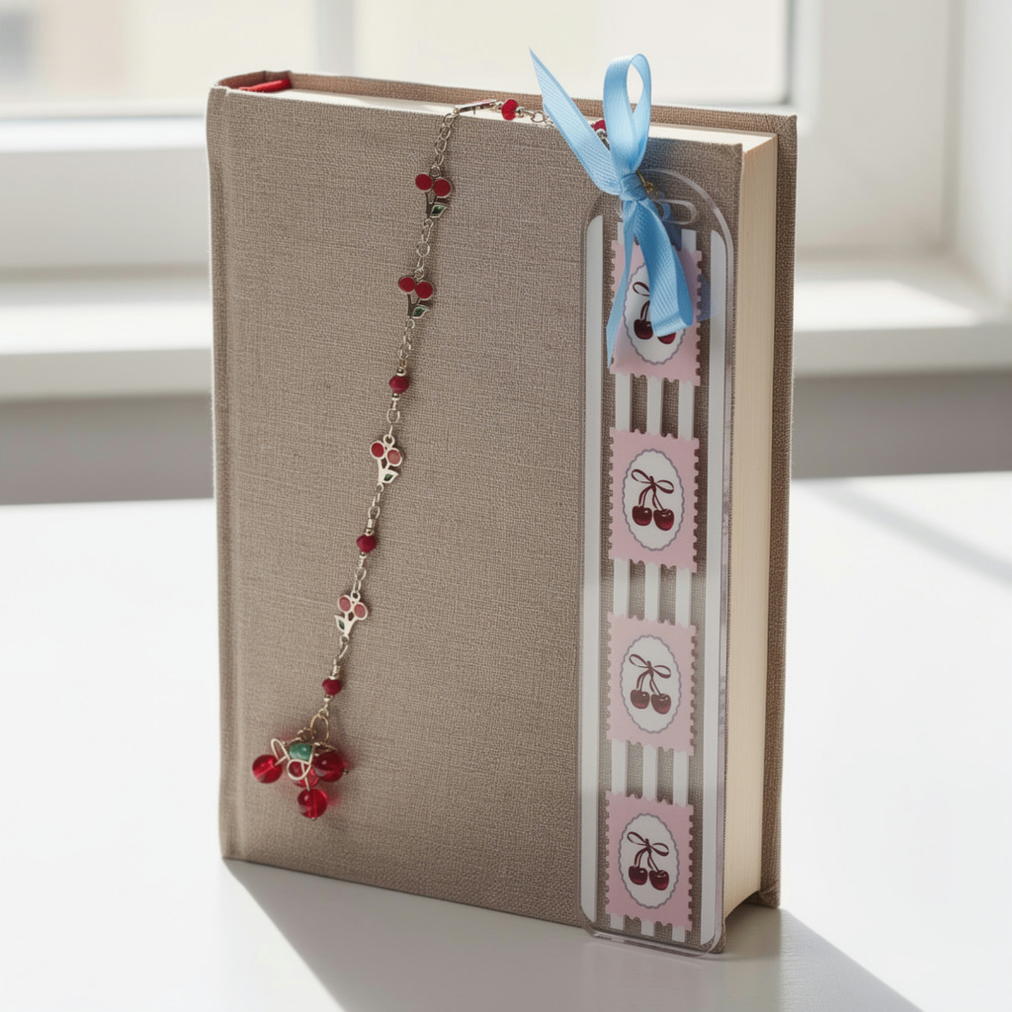 Cherries Bookmark. Cherry Bookmark. Cherry Lover Bookmark Gift. Cherry Lover Gift. Bookmark with Cherries and Charms