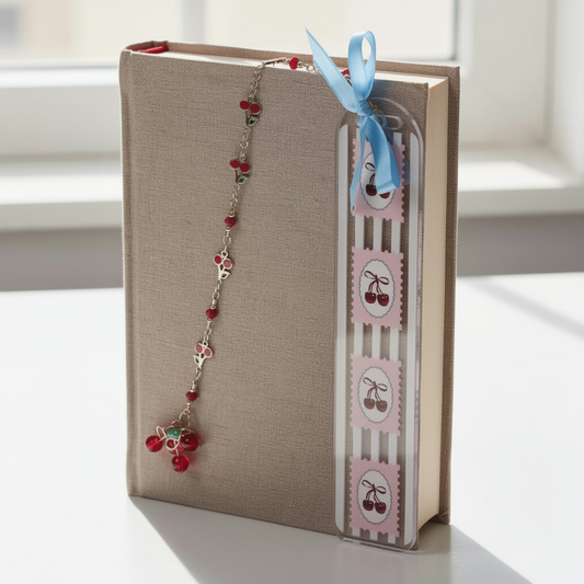 Cherries Bookmark. Cherry Bookmark. Cherry Lover Bookmark Gift. Cherry Lover Gift. Bookmark with Cherries and Charms
