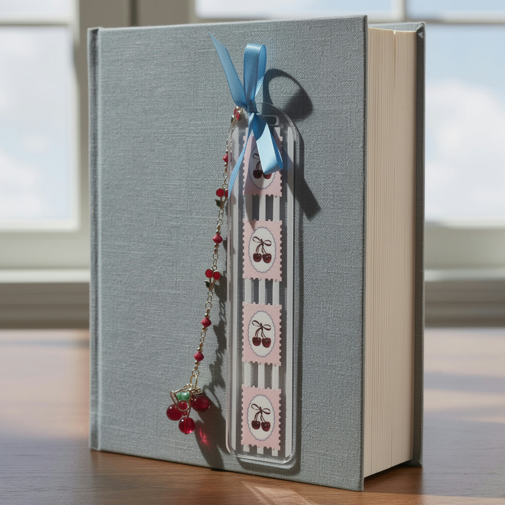 Cherries Bookmark. Cherry Bookmark. Cherry Lover Bookmark Gift. Cherry Lover Gift. Bookmark with Cherries and Charms