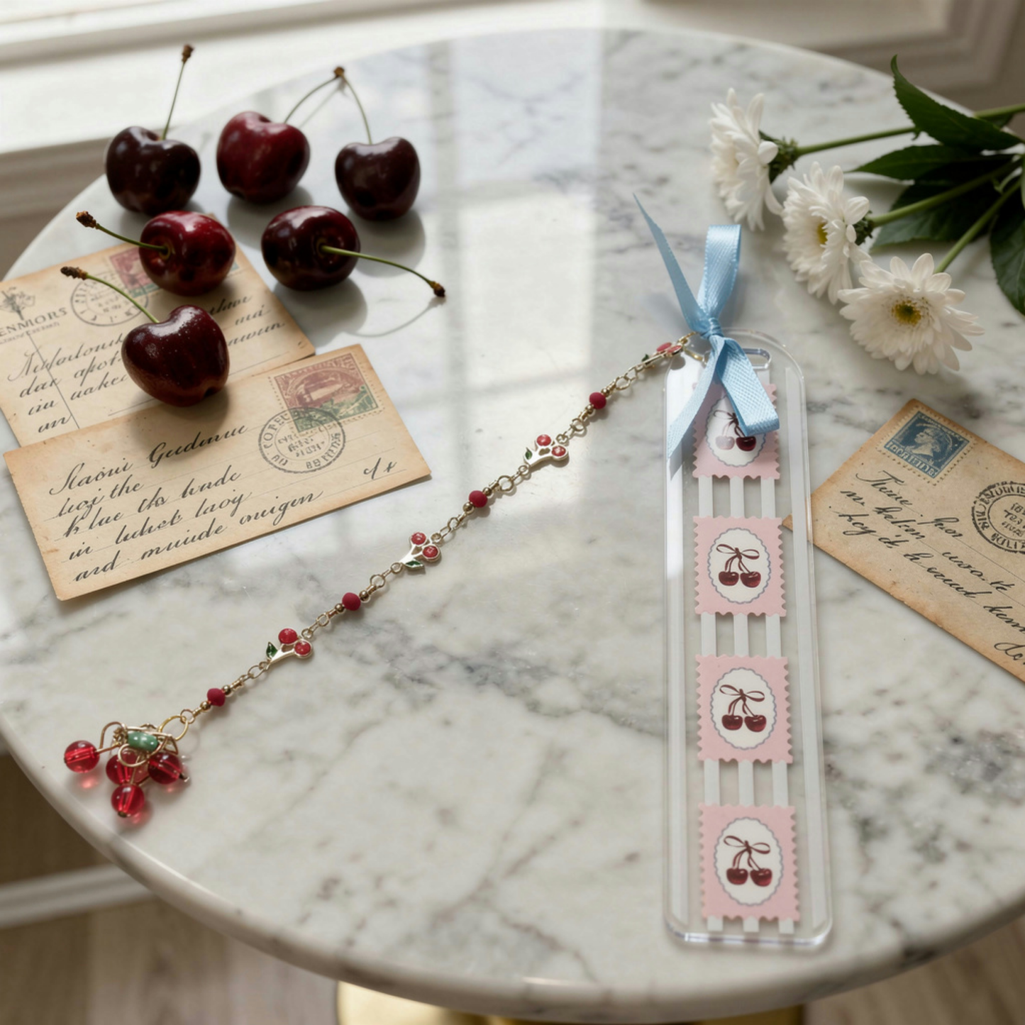 Cherries Bookmark. Cherry Bookmark. Cherry Lover Bookmark Gift. Cherry Lover Gift. Bookmark with Cherries and Charms