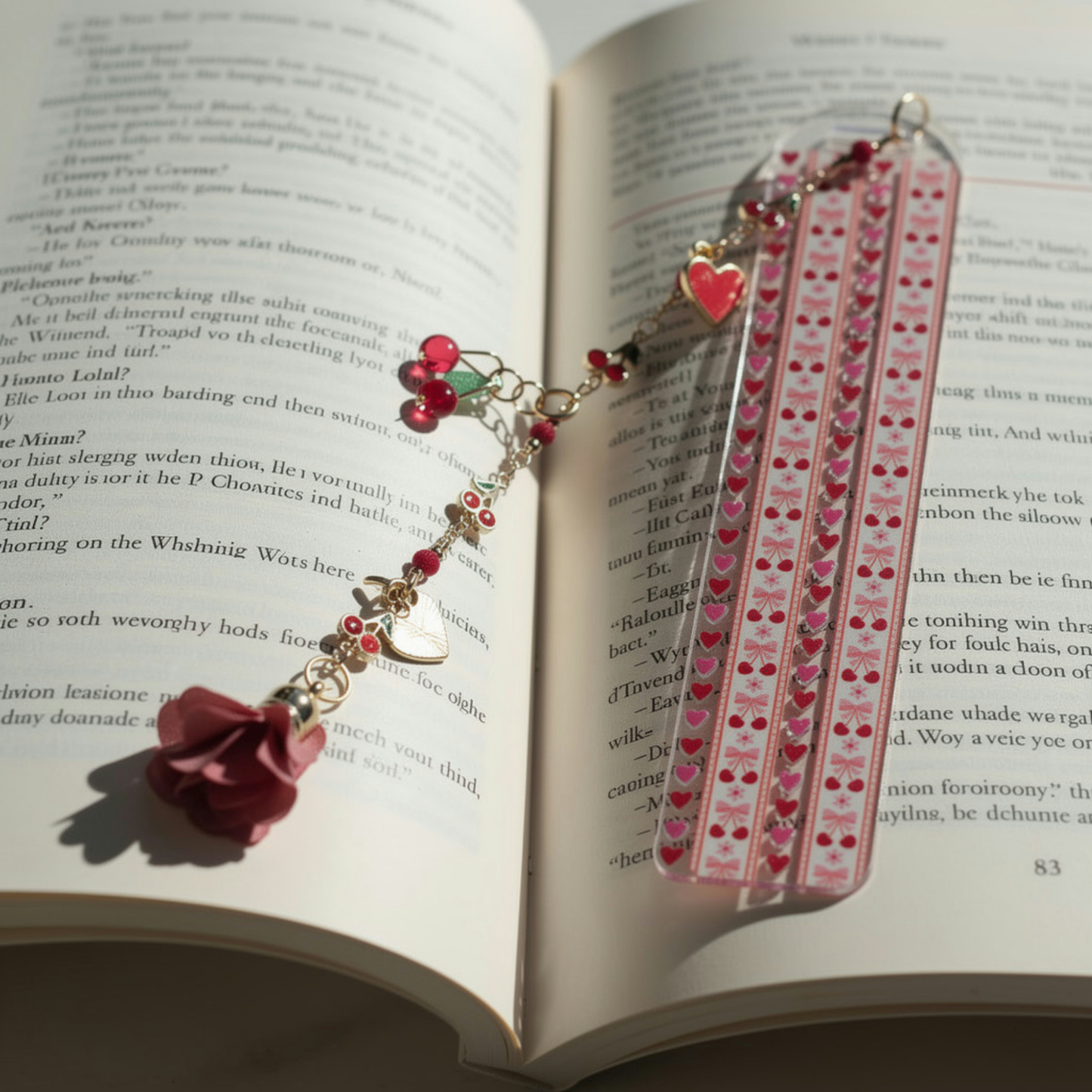Cherries and Hearts Bookmark. Cherry Bookmark. Hearts Bookmark. Cherry Hearts Bookmark. Red Cherries Bookmarks. Red Cherry Bookmark