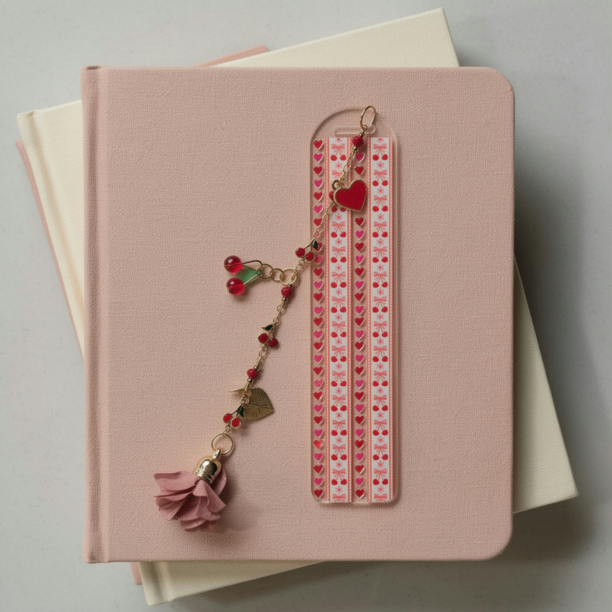 Cherries and Hearts Bookmark. Cherry Bookmark. Hearts Bookmark. Cherry Hearts Bookmark. Red Cherries Bookmarks. Red Cherry Bookmark