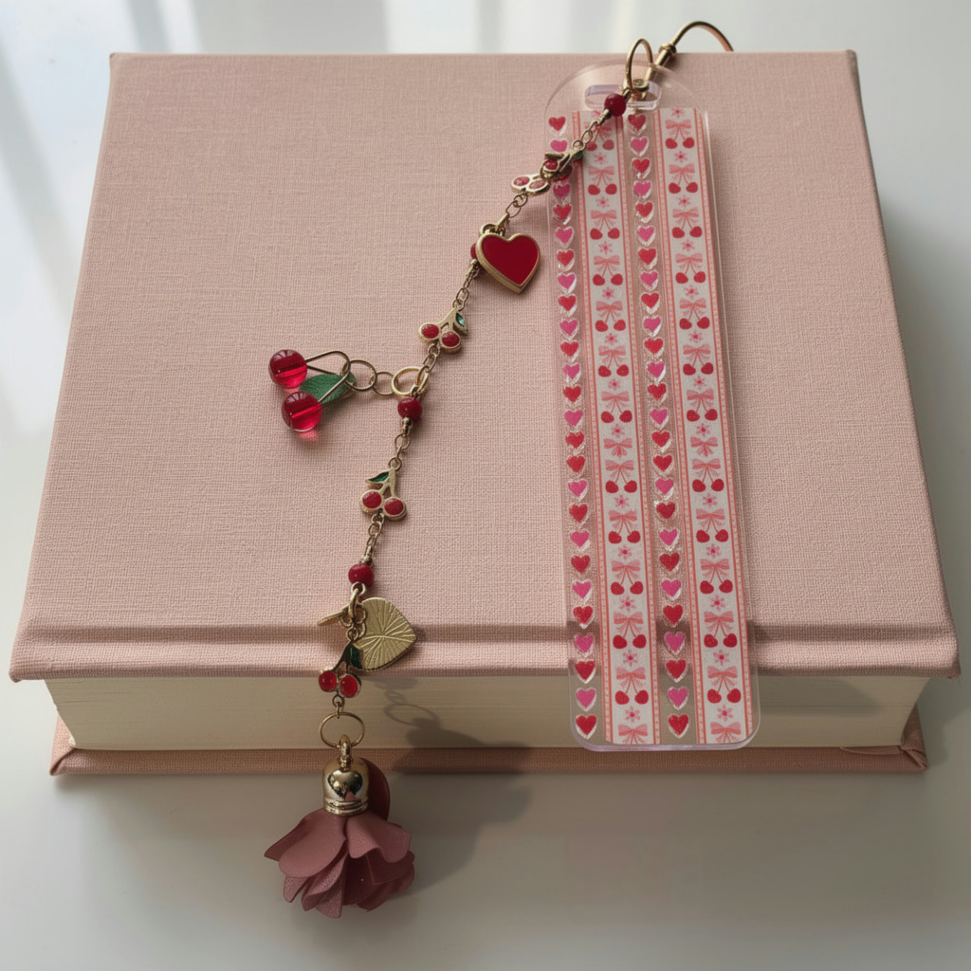 Cherries and Hearts Bookmark. Cherry Bookmark. Hearts Bookmark. Cherry Hearts Bookmark. Red Cherries Bookmarks. Red Cherry Bookmark