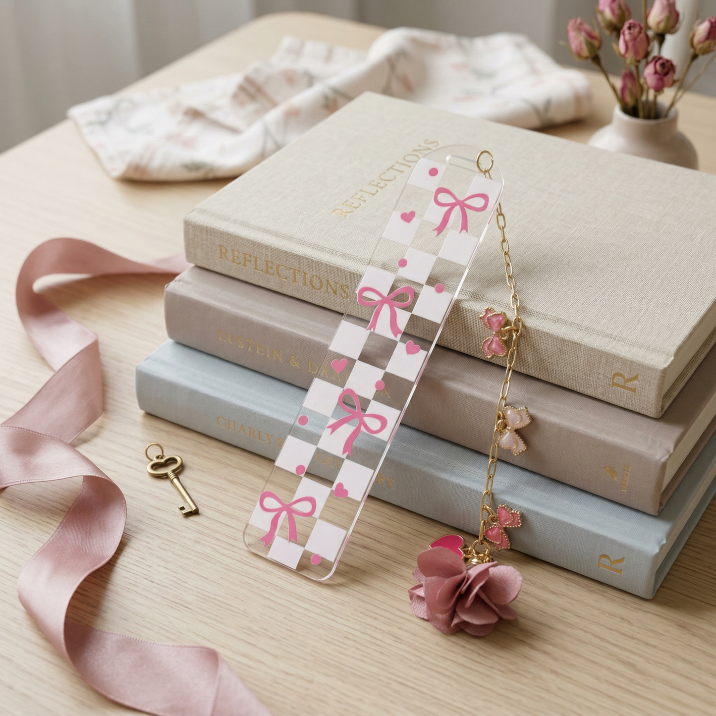 pink bow bookmark