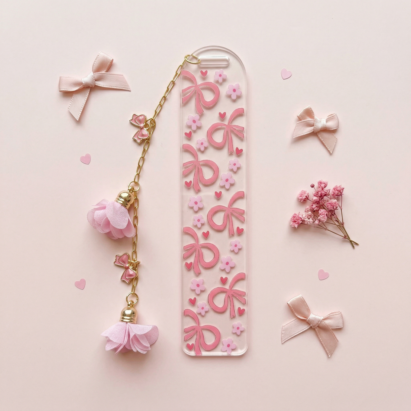 pink bow bookmark floral design