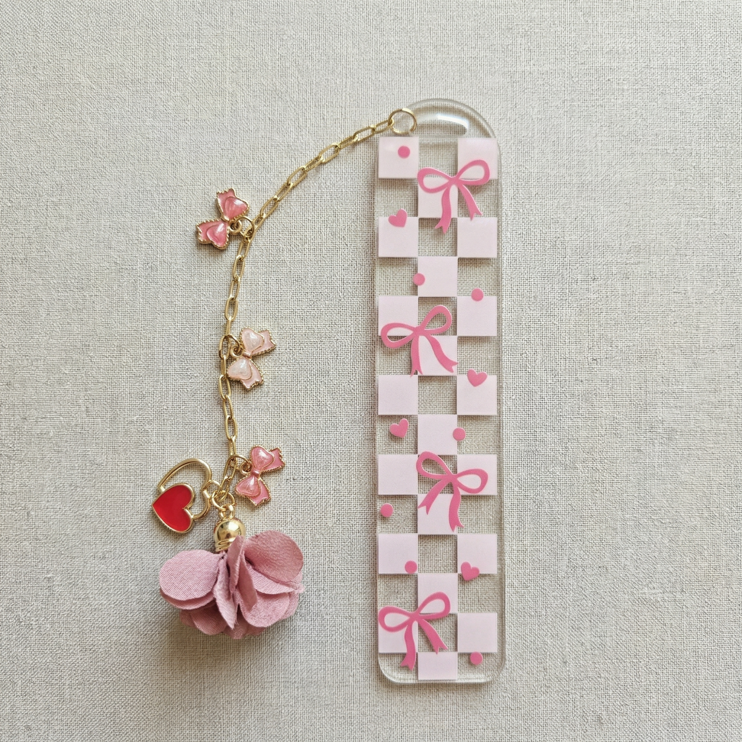 girly bookmark with tassel and charm