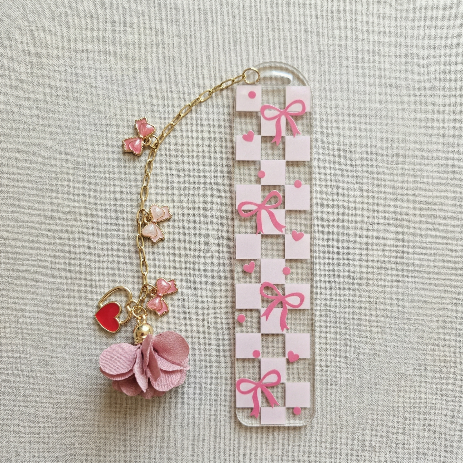 girly bookmark with tassel and charm