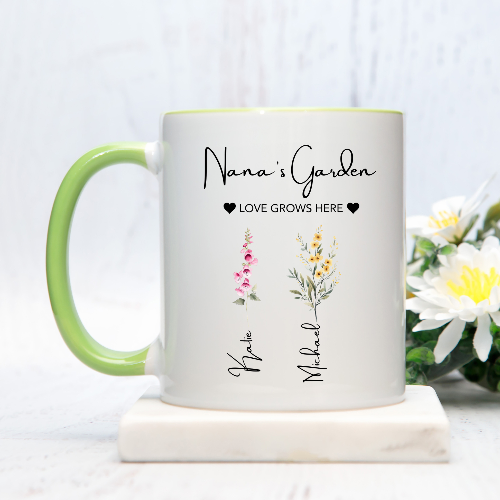 Nana's Garden Mug. Personalised Nana Mug. Nana Mug with grandkids names. Nana Flower mug. Custom flower mug Nana Gift. Gifts for Nana