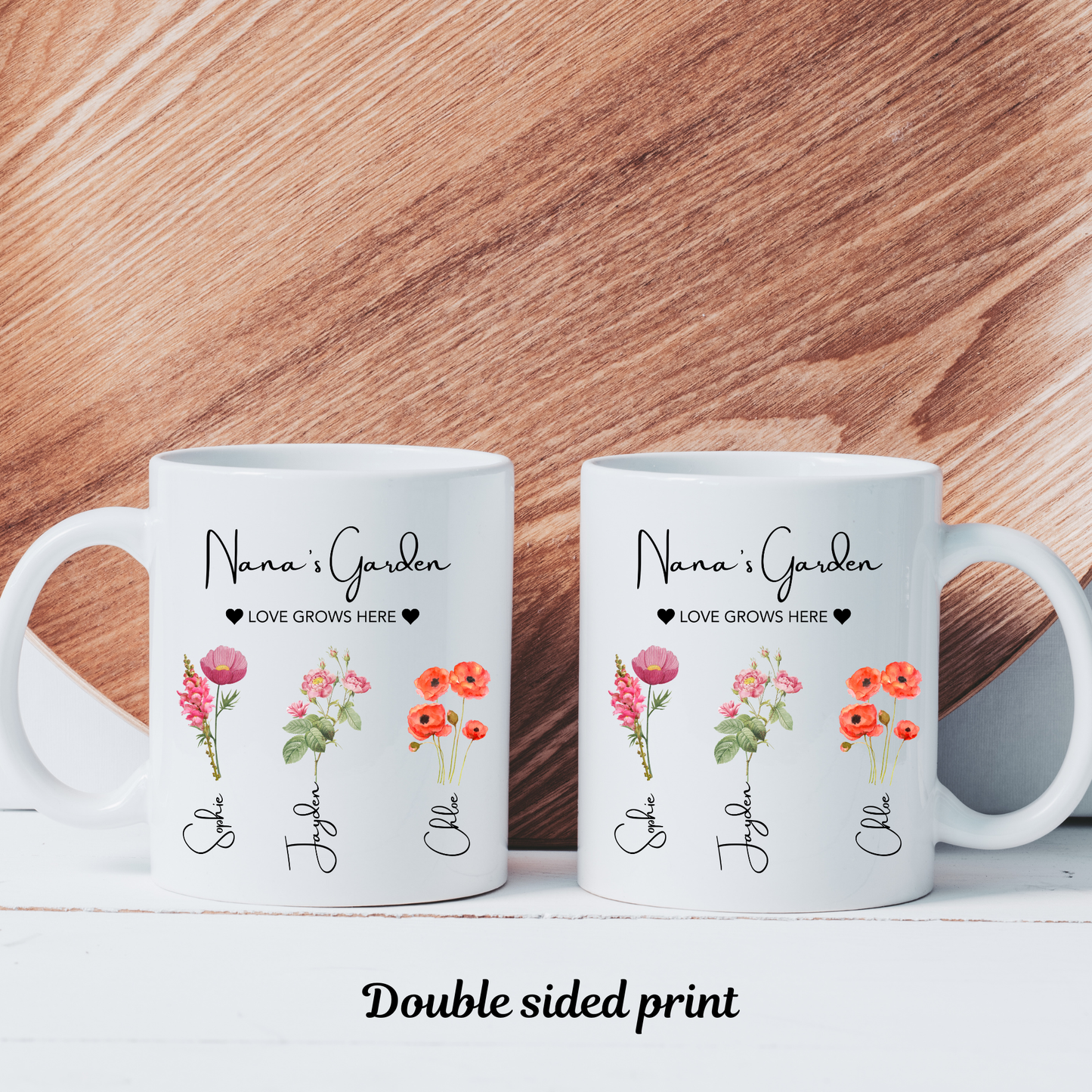 Nana's Garden Mug. Personalised Nana Mug. Nana Mug with grandkids names. Nana Flower mug. Custom flower mug Nana Gift. Gifts for Nana
