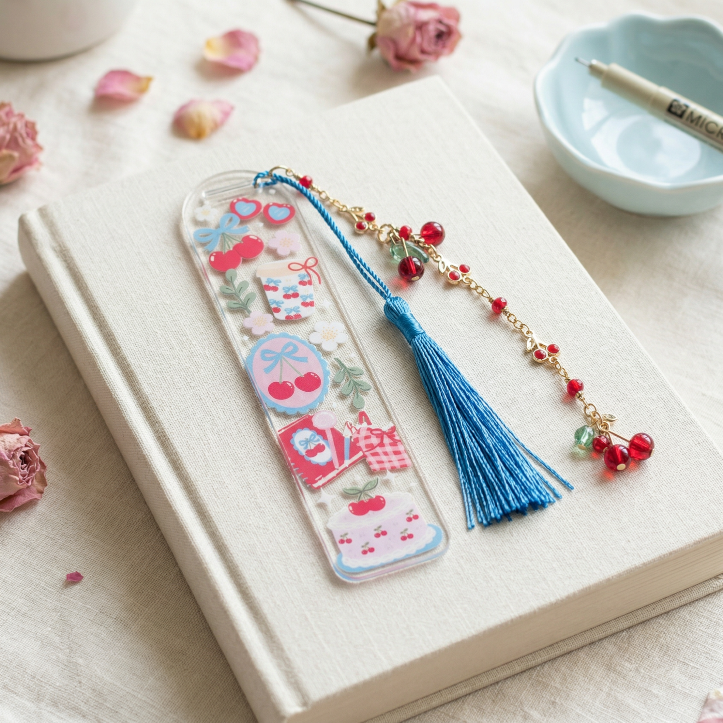 kawaii style cherry dessert bookmark