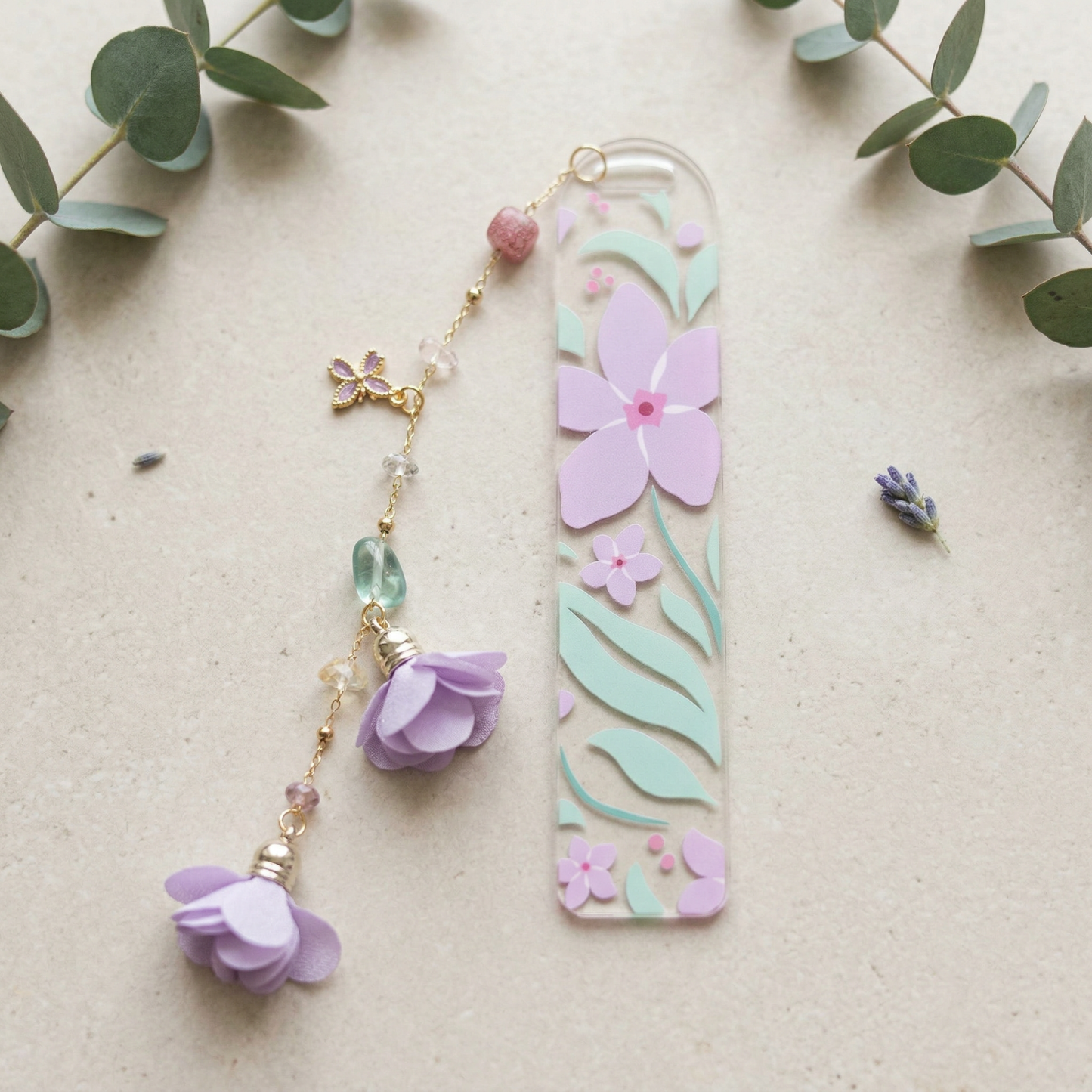 Purple Floral Acrylic Bookmark