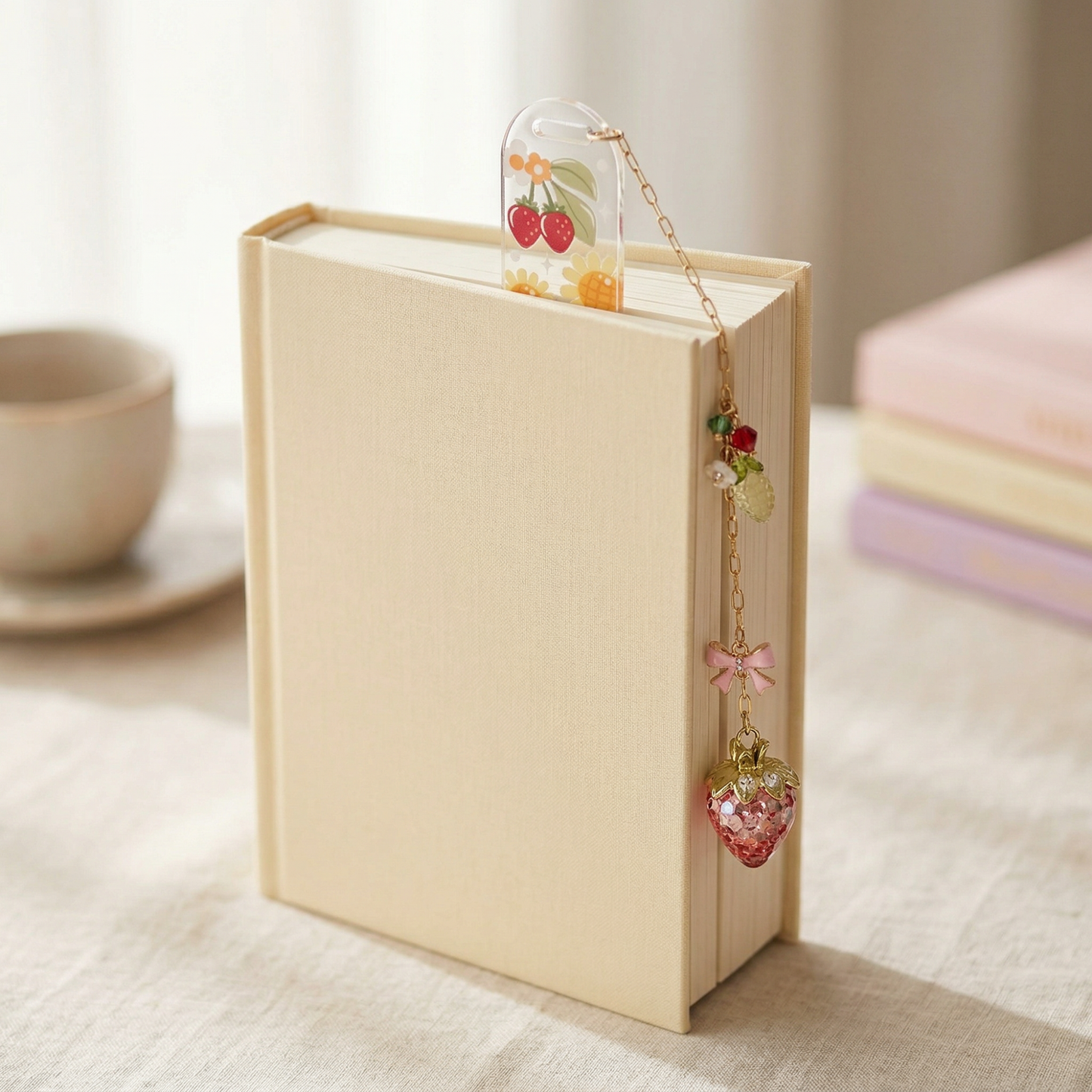 strawberry daisy picnic bookmark for book lovers
