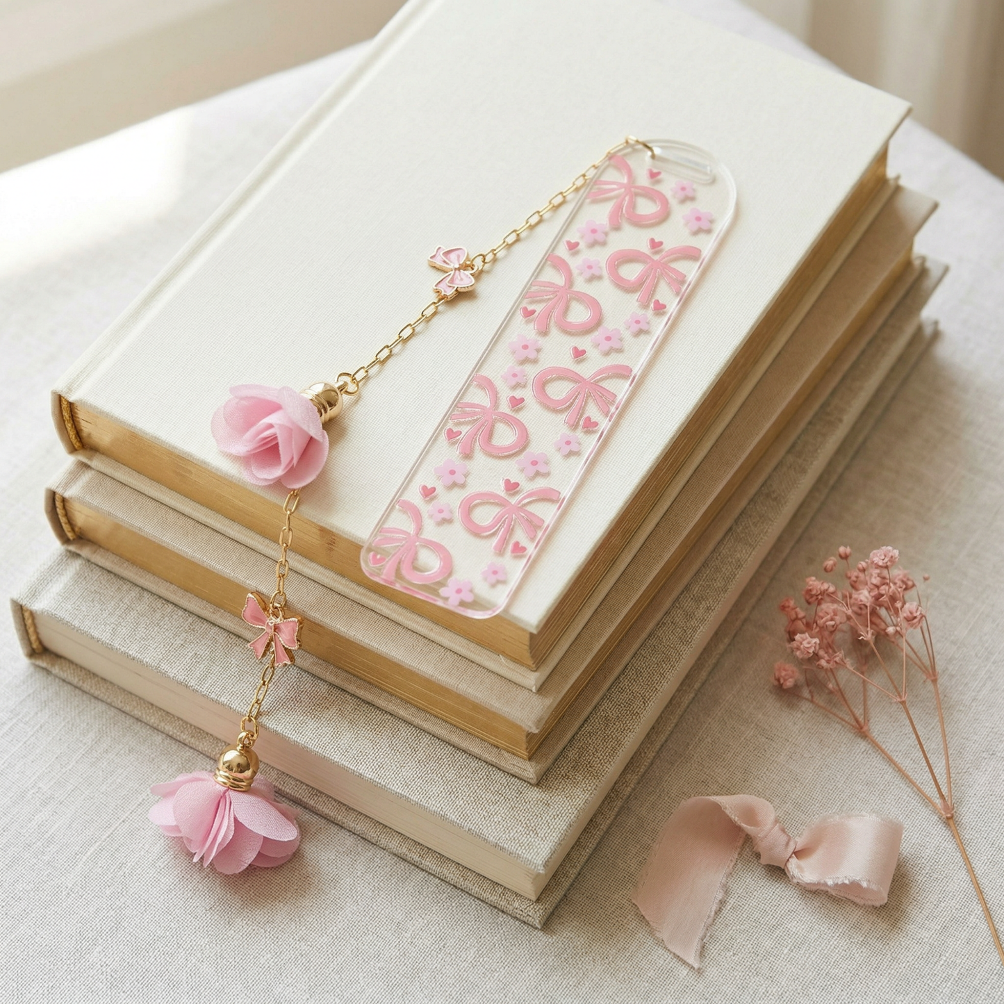 pink floral bow bookmark