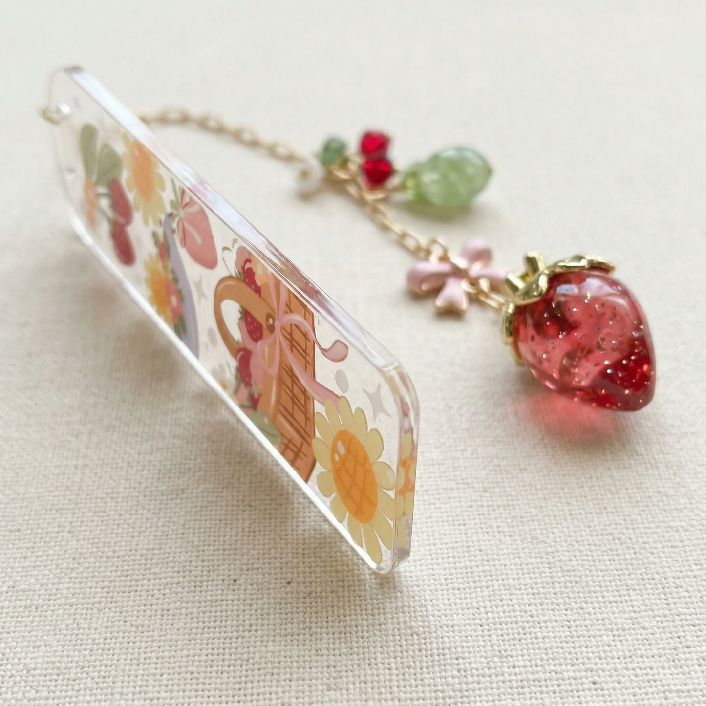 strawberry daisy picnic bookmark for book lovers