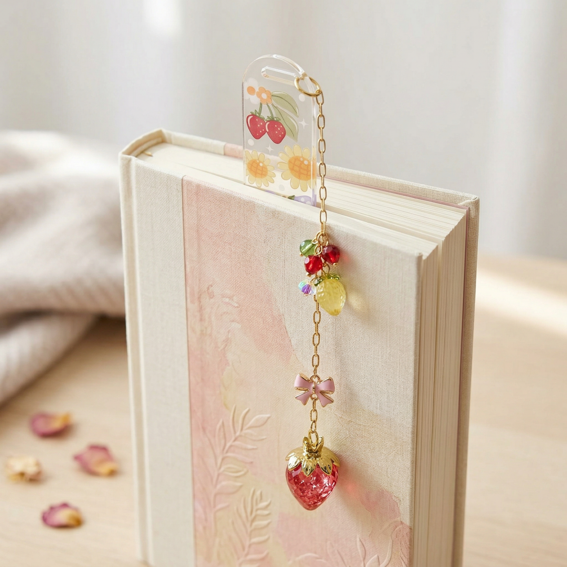 strawberry daisy picnic bookmark for book lovers