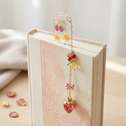 strawberry daisy picnic bookmark for book lovers