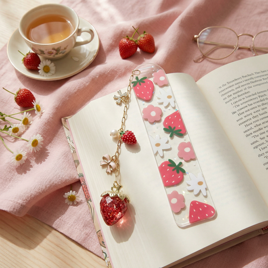 strawberry floral bookmark for book lovers
