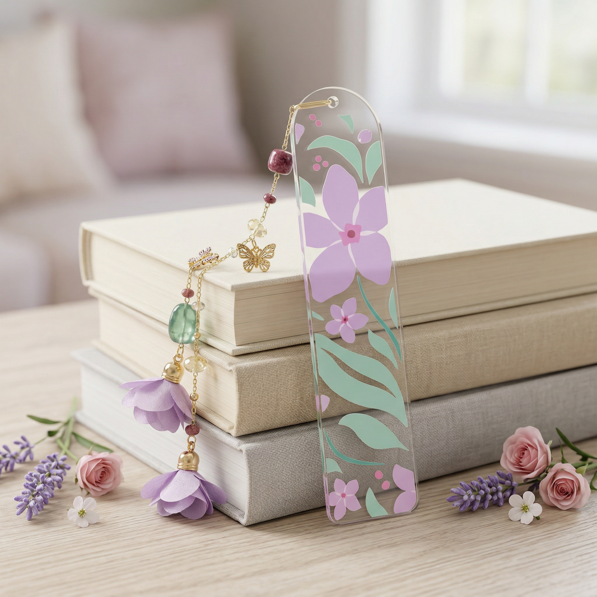 Purple Floral Acrylic Bookmark