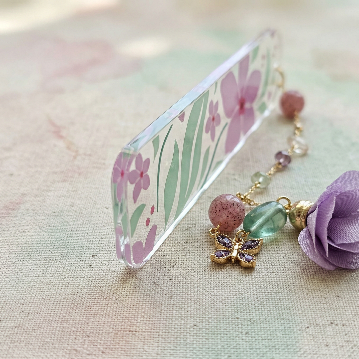Purple Floral Acrylic Bookmark
