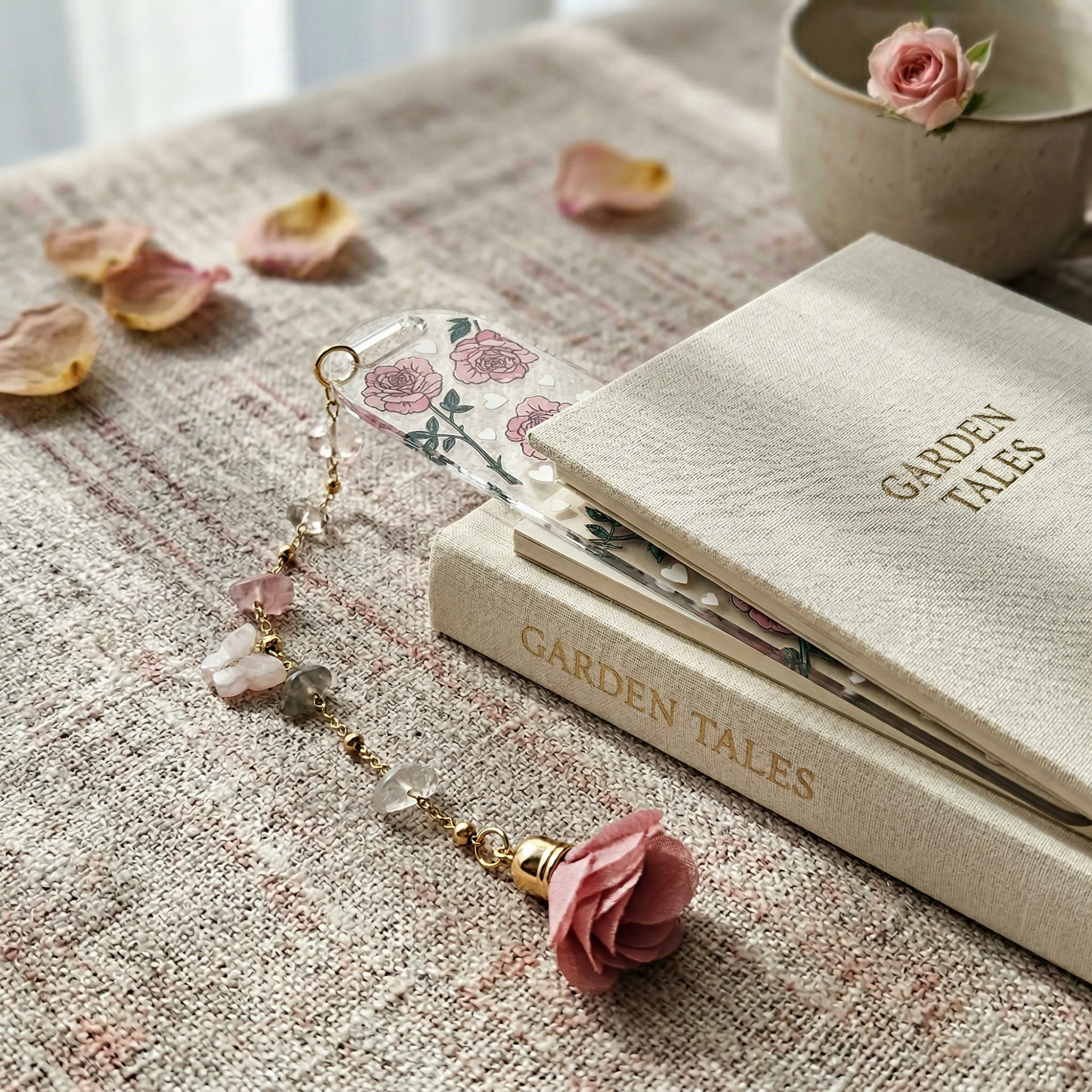 Pink Rose Floral Bookmark