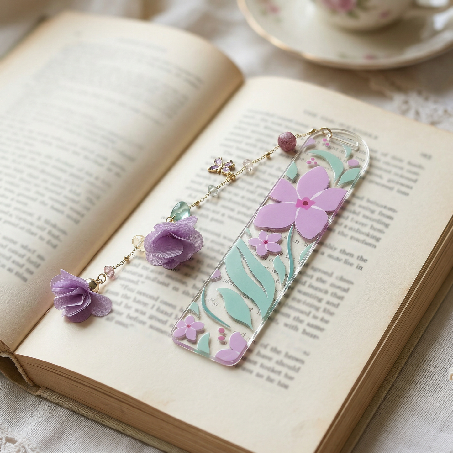 Purple Floral Acrylic Bookmark