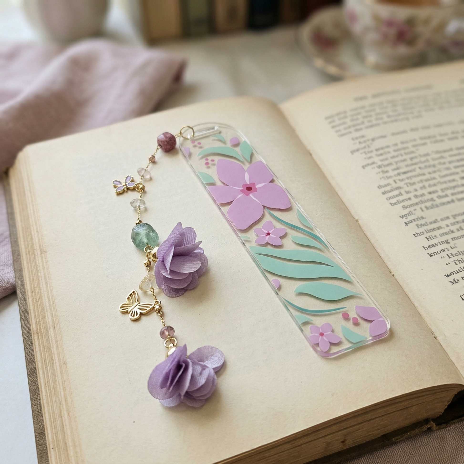 Purple Floral Acrylic Bookmark