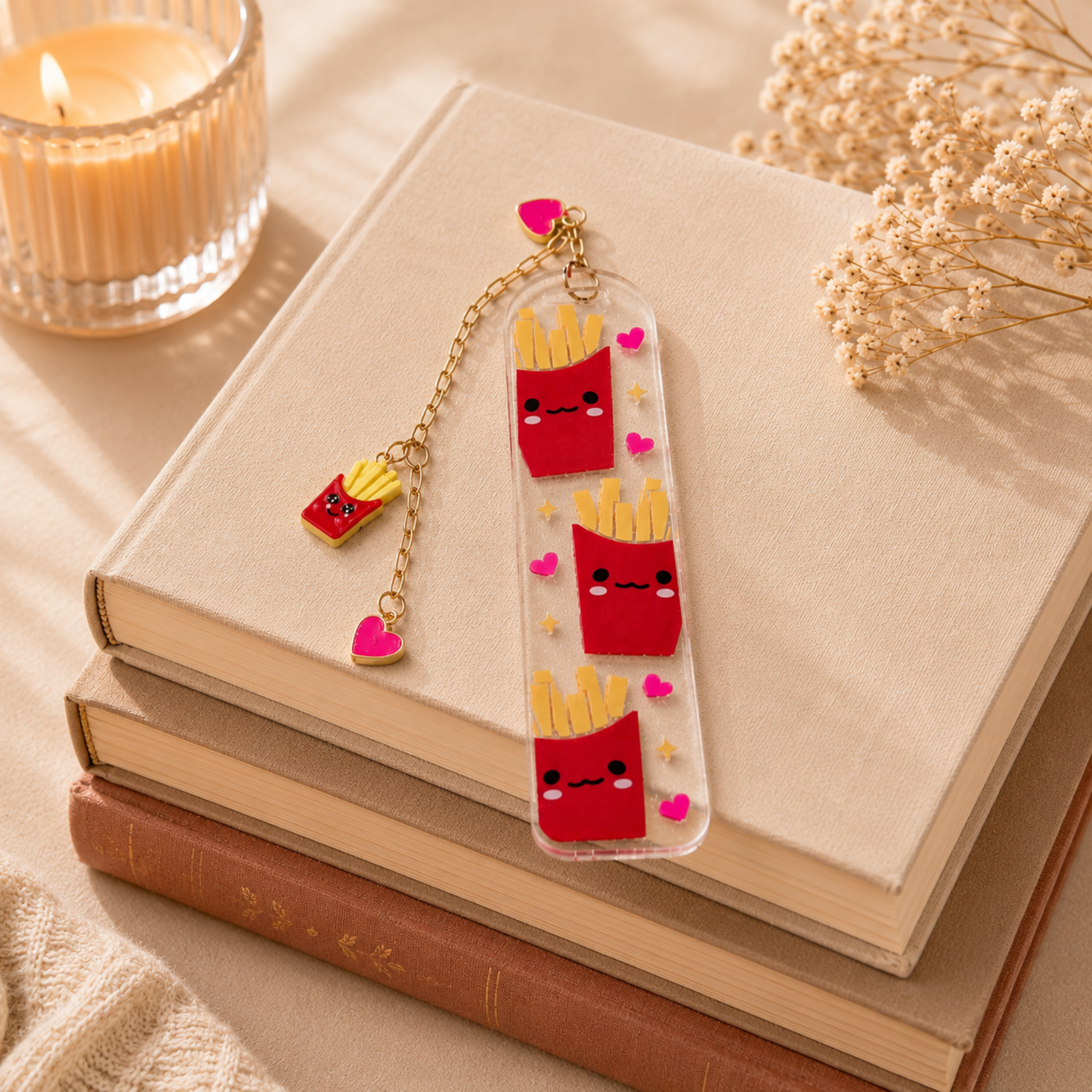 French Fries Bookmark. French Fries Book Lover Gift. Cute Fries Acrylic Bookmark with Charms