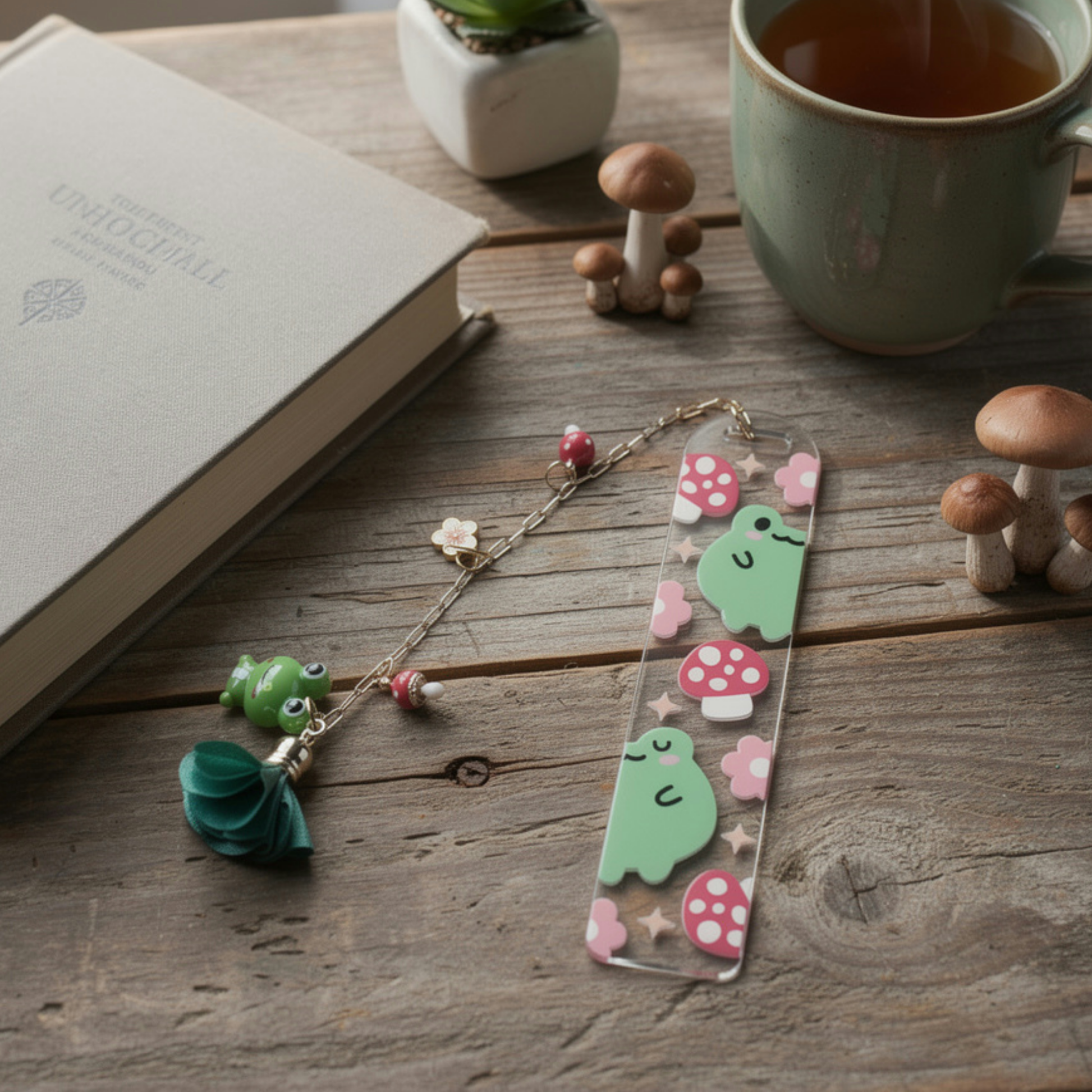 Whimsical Frog Bookmark. Frog Bookmark. Kawaii Frog Bookmark. Frog Lover Bookmark. Frog & Mushroom Bookmark. Frog Lover Gift
