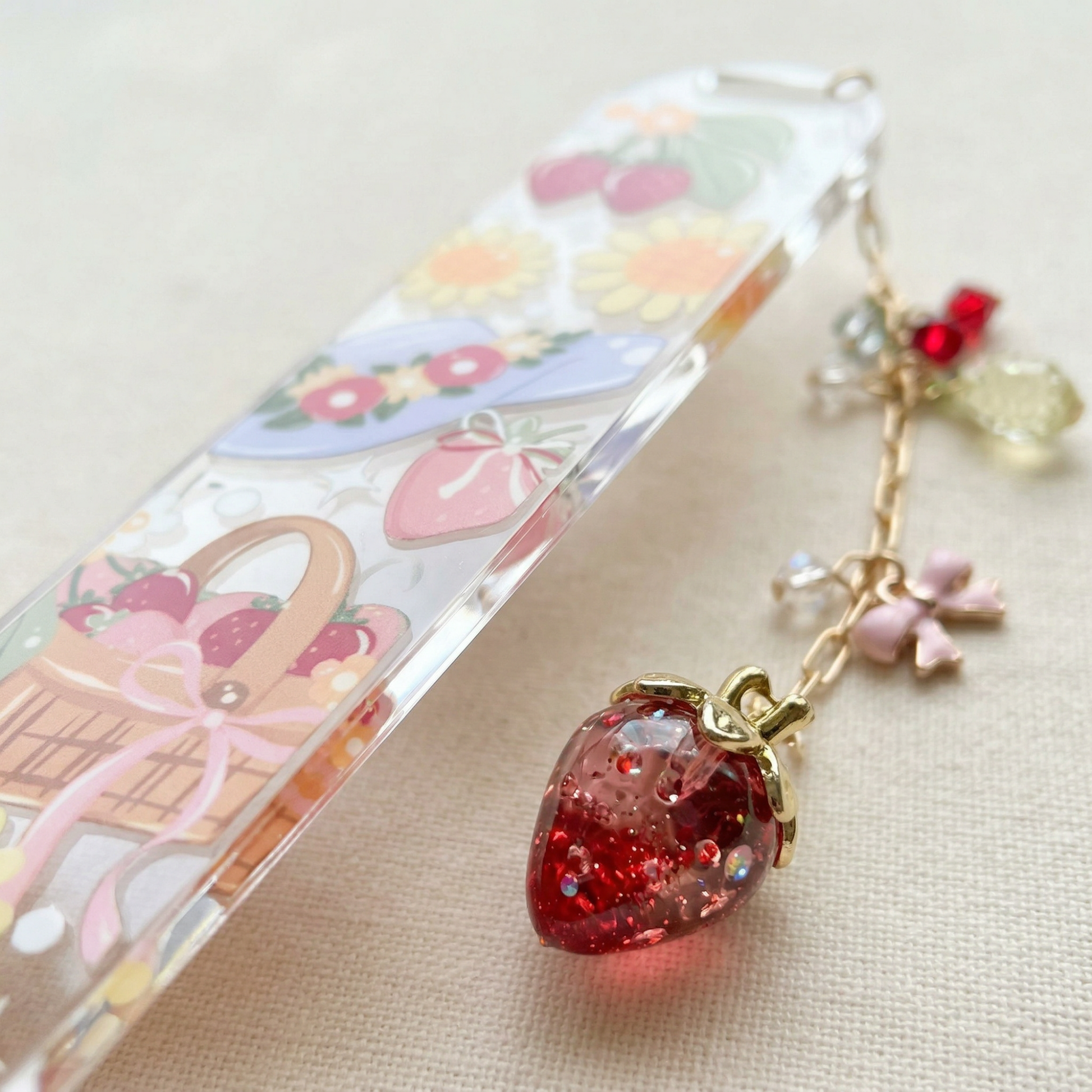 strawberry daisy picnic bookmark for book lovers