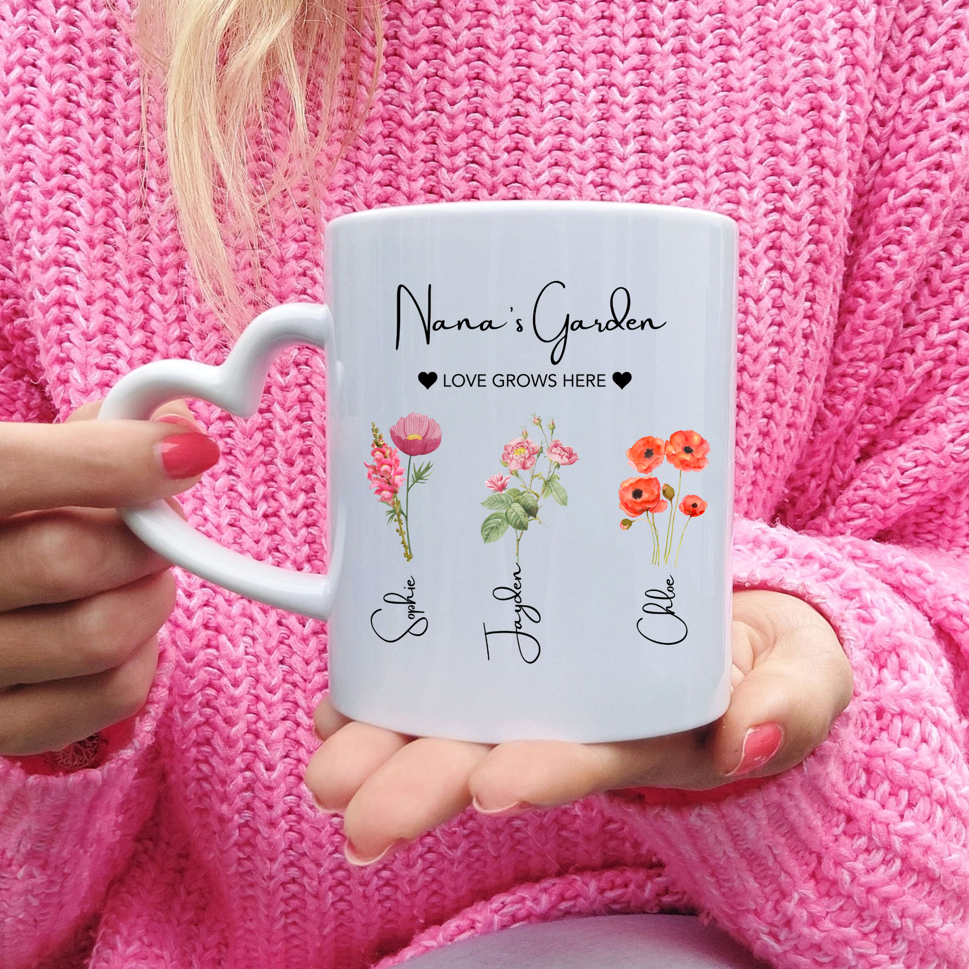 Nana's Garden Mug. Personalised Nana Mug. Nana Mug with grandkids names. Nana Flower mug. Custom flower mug Nana Gift. Gifts for Nana
