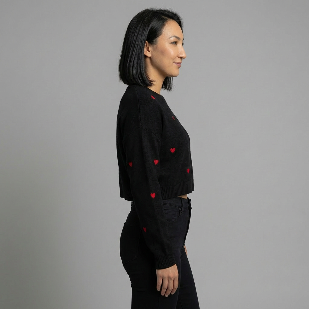 Black Jumper with Red Hearts