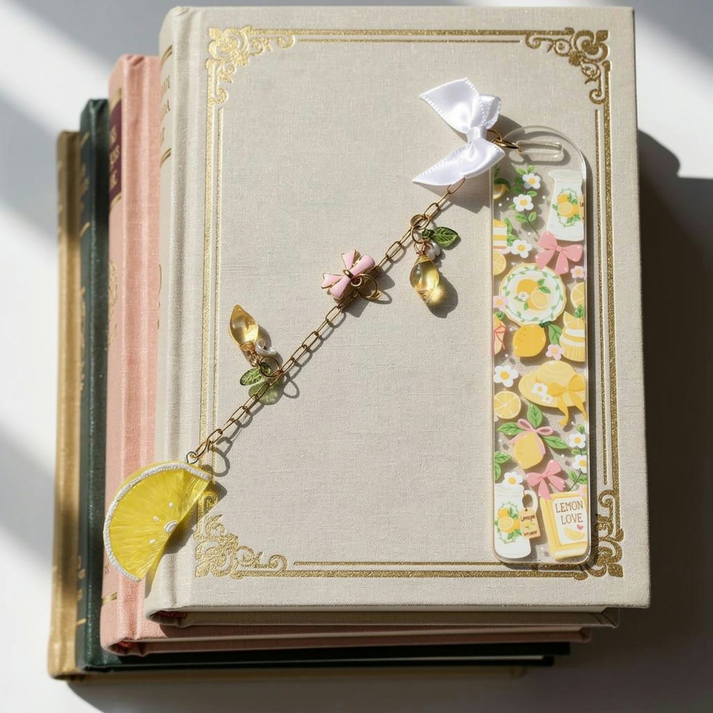Lemon Bookmark with Charm. Lemon Lover Bookmark Gift. Lemon Tea Acrylic Bookmark with Charm. Lemon Acrylic Bookmark with Charms
