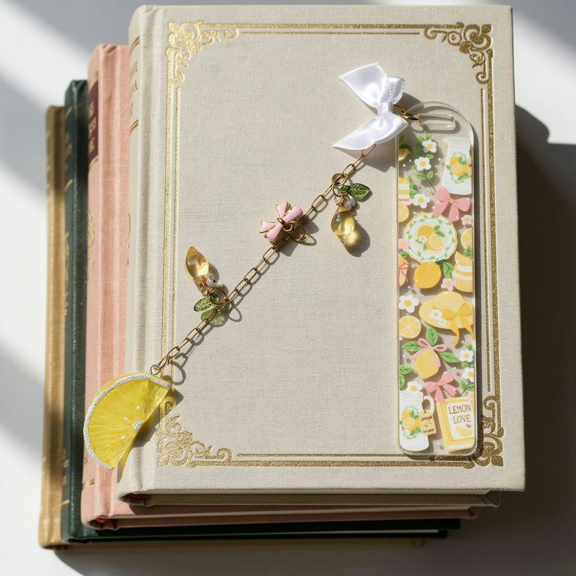 Lemon Bookmark with Charm. Lemon Lover Bookmark Gift. Lemon Tea Acrylic Bookmark with Charm. Lemon Acrylic Bookmark with Charms