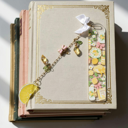 Lemon Bookmark with Charm. Lemon Lover Bookmark Gift. Lemon Tea Acrylic Bookmark with Charm. Lemon Acrylic Bookmark with Charms