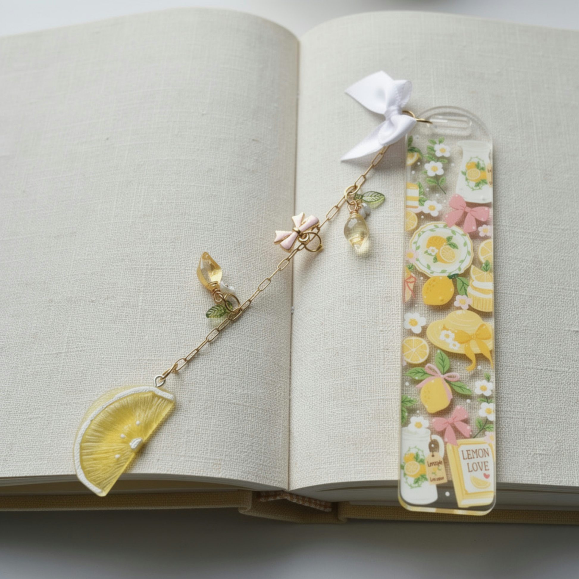 Lemon Bookmark with Charm. Lemon Lover Bookmark Gift. Lemon Tea Acrylic Bookmark with Charm. Lemon Acrylic Bookmark with Charms