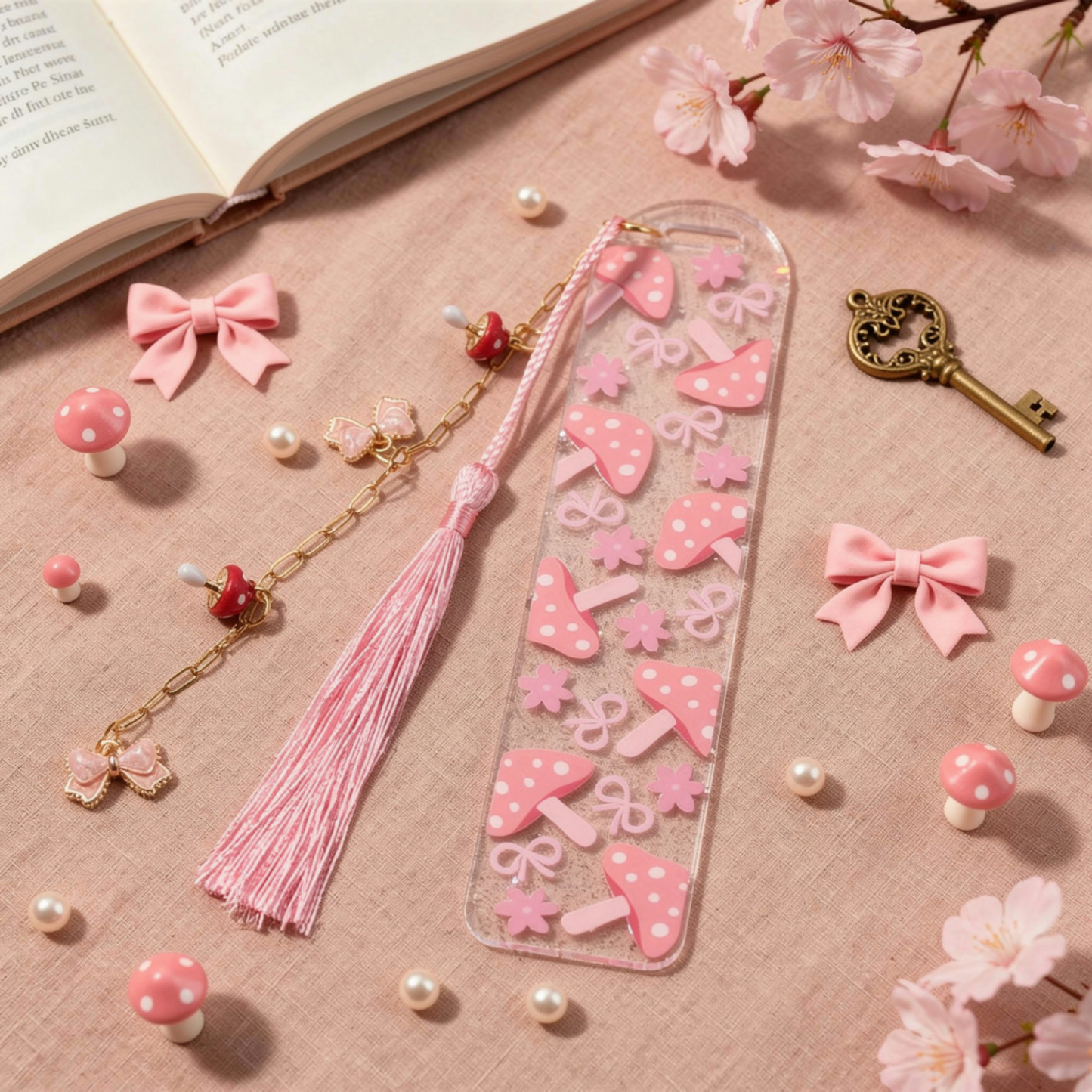Pink Mushroom Bookmark. Mushroom Acrylic Bookmark. Mushroom Bookmark for Book Lovers. Mushroom Lover Bookmark Gift. Mushrooms Bookmark