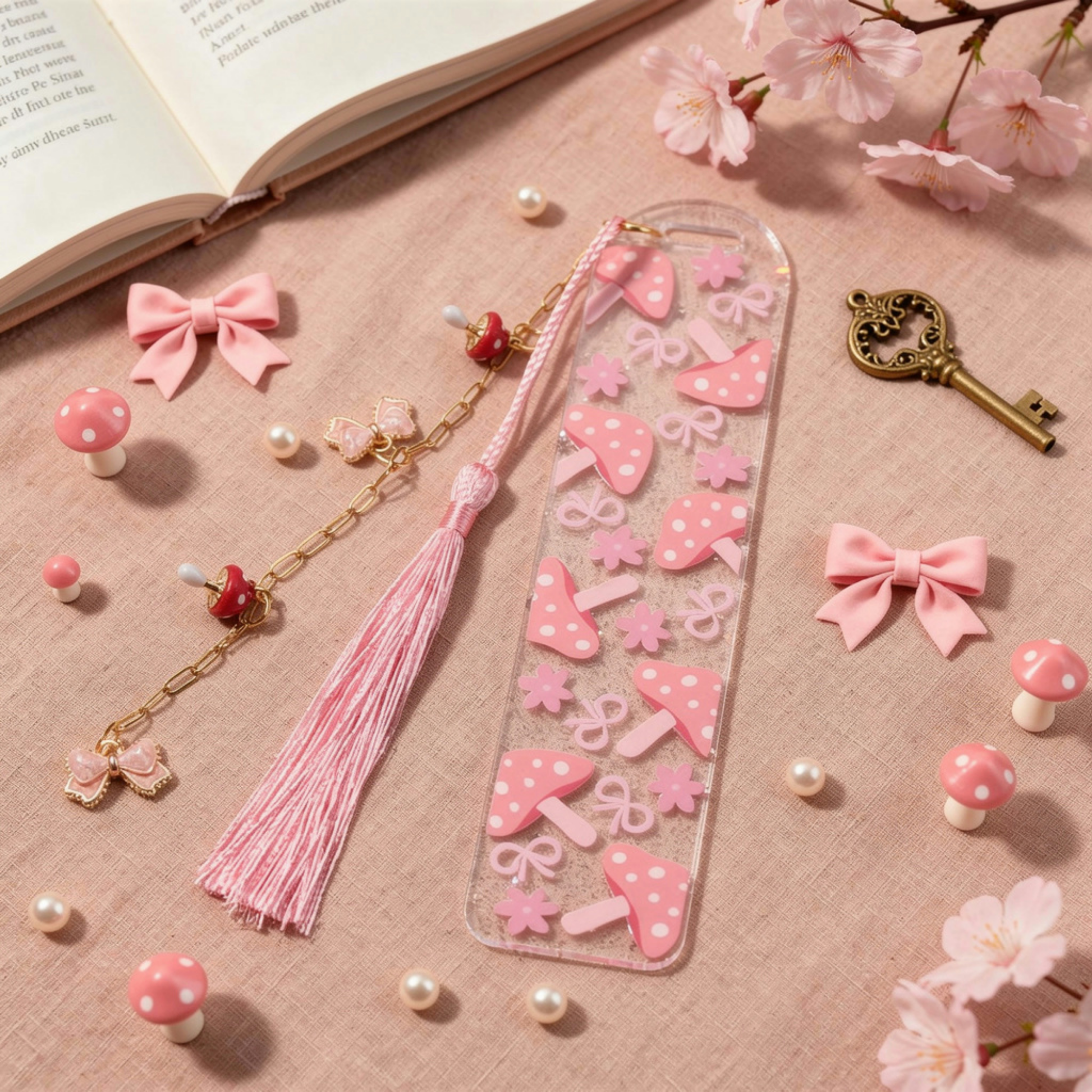 Pink Mushroom Bookmark. Mushroom Acrylic Bookmark. Mushroom Bookmark for Book Lovers. Mushroom Lover Bookmark Gift. Mushrooms Bookmark