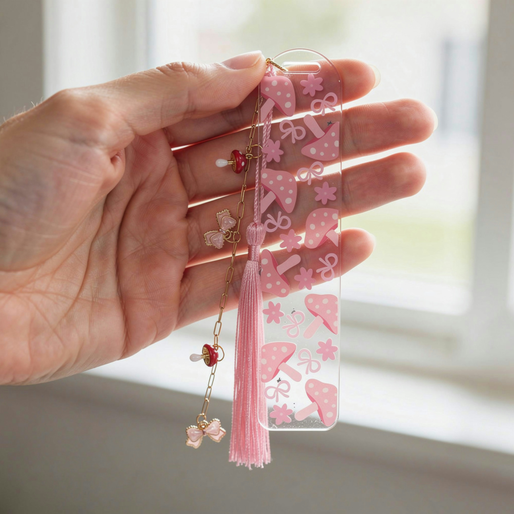 Pink Mushroom Bookmark. Mushroom Acrylic Bookmark. Mushroom Bookmark for Book Lovers. Mushroom Lover Bookmark Gift. Mushrooms Bookmark